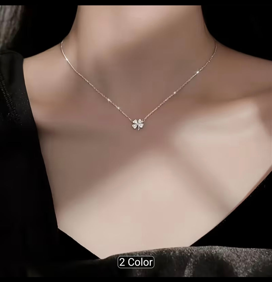 Dainty Pavé Four-Leaf Clover Pendant Necklace