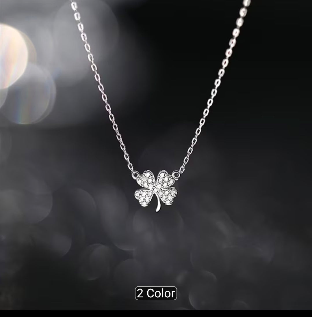 Dainty Pavé Four-Leaf Clover Pendant Necklace