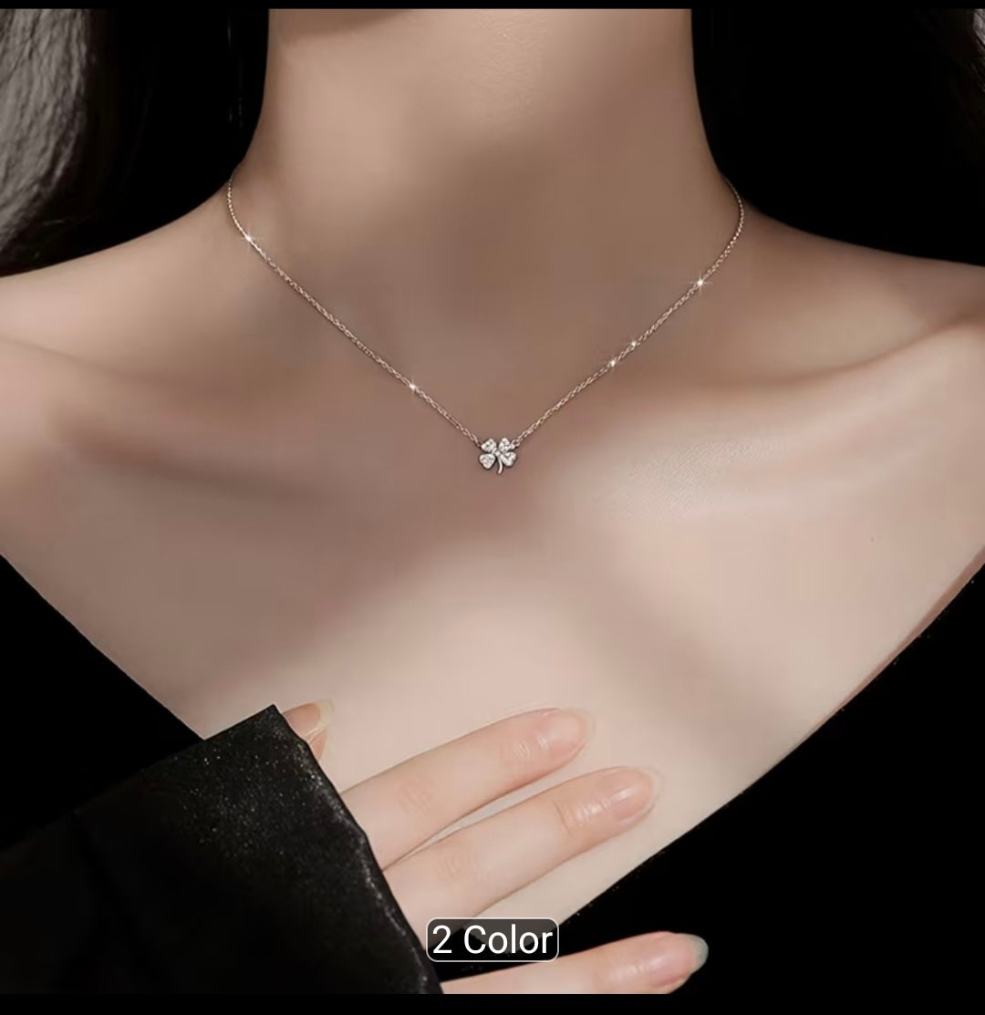 Dainty Pavé Four-Leaf Clover Pendant Necklace