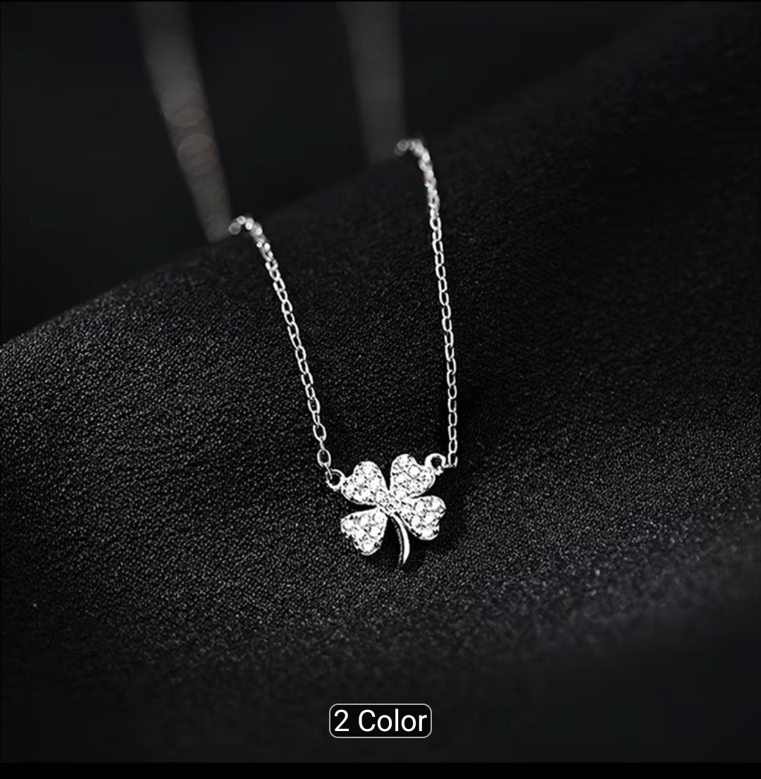 Dainty Pavé Four-Leaf Clover Pendant Necklace