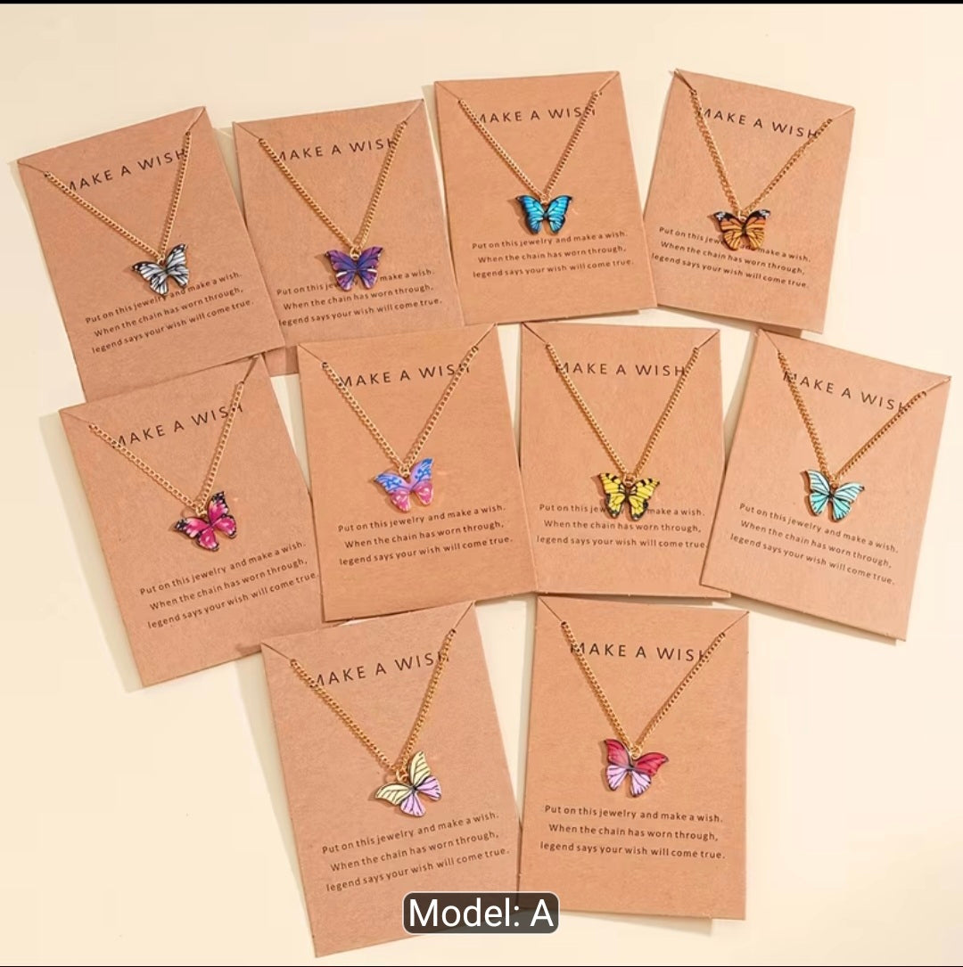 Butterfly Wish Necklace on Inspirational Card – Colorful Butterfly Pendant Necklace Gift for Women & Girls