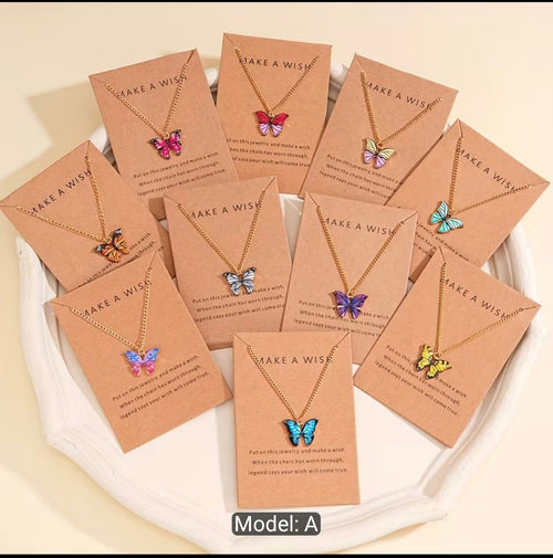 Butterfly Wish Necklace on Inspirational Card – Colorful Butterfly Pendant Necklace Gift for Women & Girls