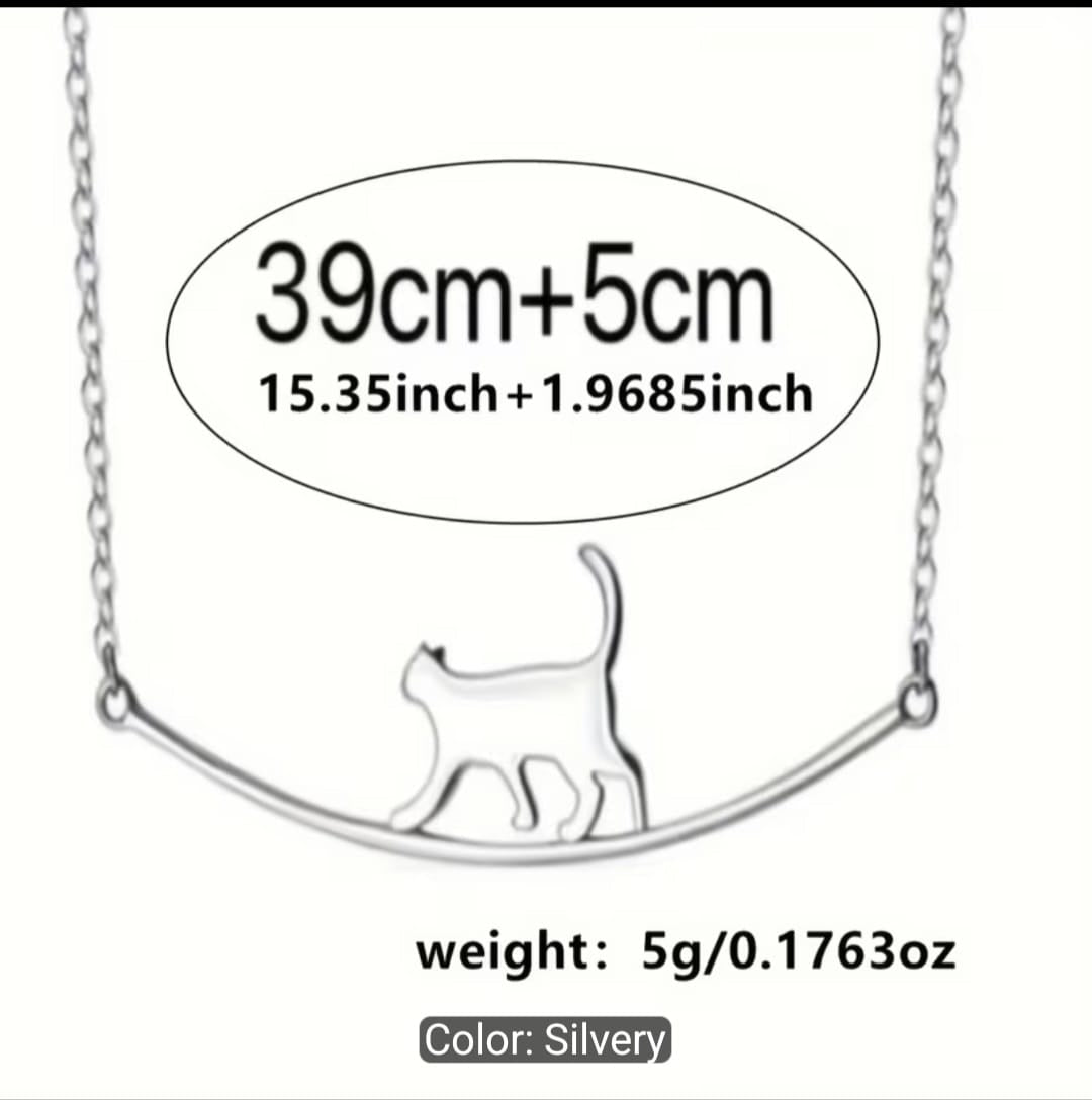 Cat on a Curved Bar Pendant Necklace Minimalist