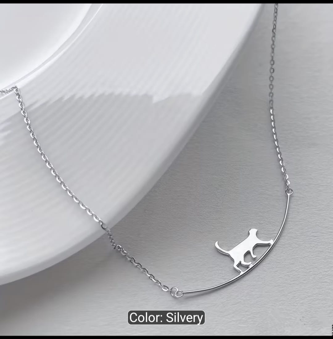 Cat on a Curved Bar Pendant Necklace Minimalist